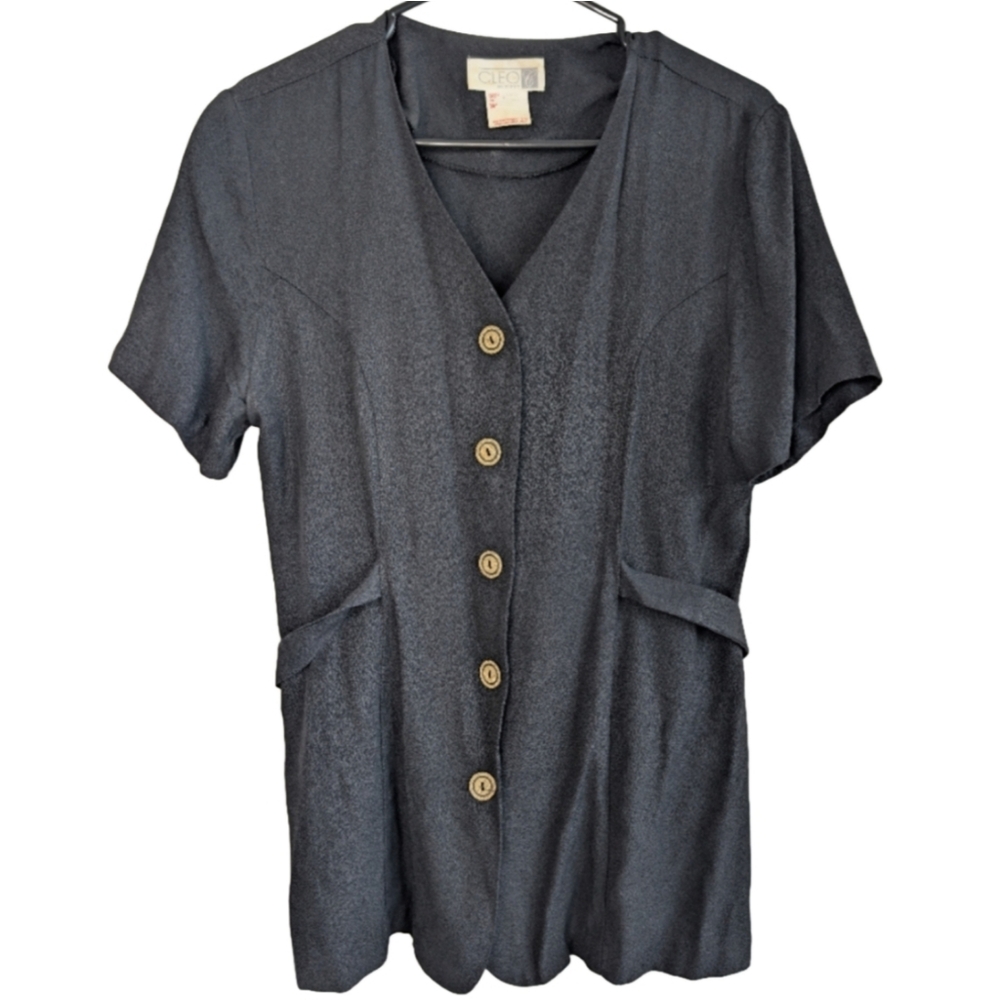 Vintage Cleo Petites Size 12 Black Button-up Shirts